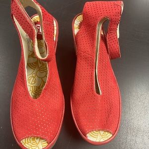 Fly London Yala Perforated Red Suede Wedges